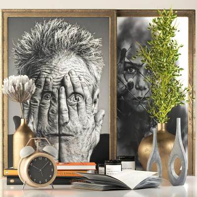 现代绿植花瓶闹钟器皿摆件